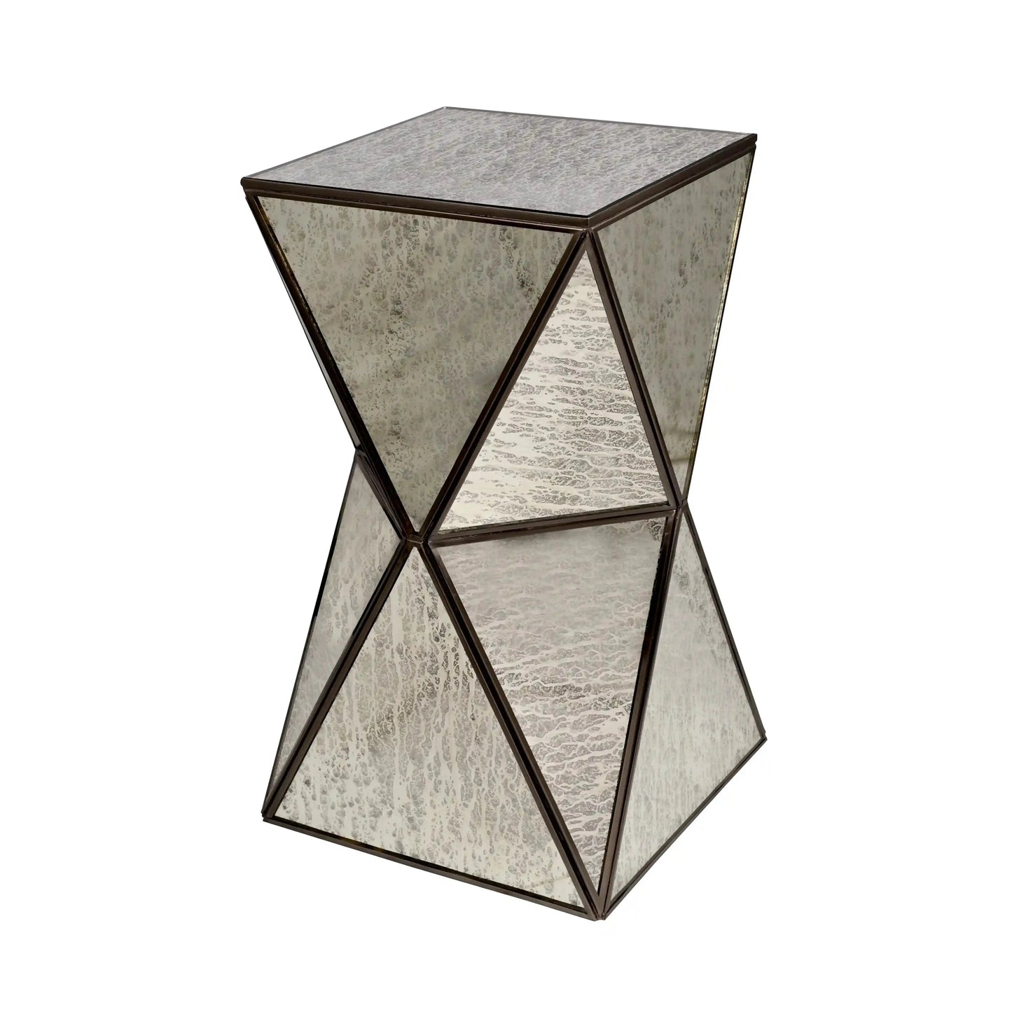 Square and Geometric Diamond Table showcasing a unique design with stained glass and brass accents.