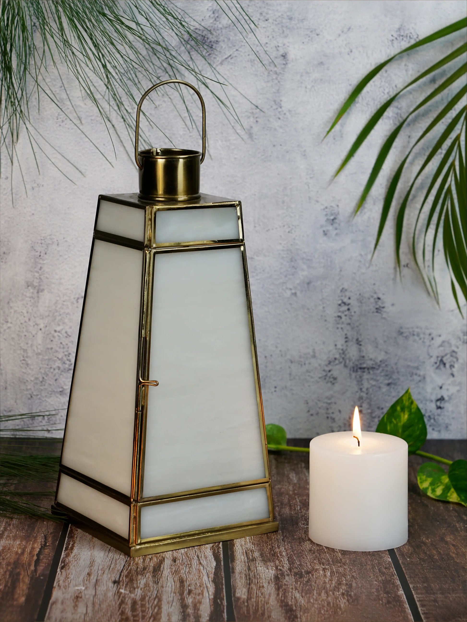Taper Lantern White Glass - Medium