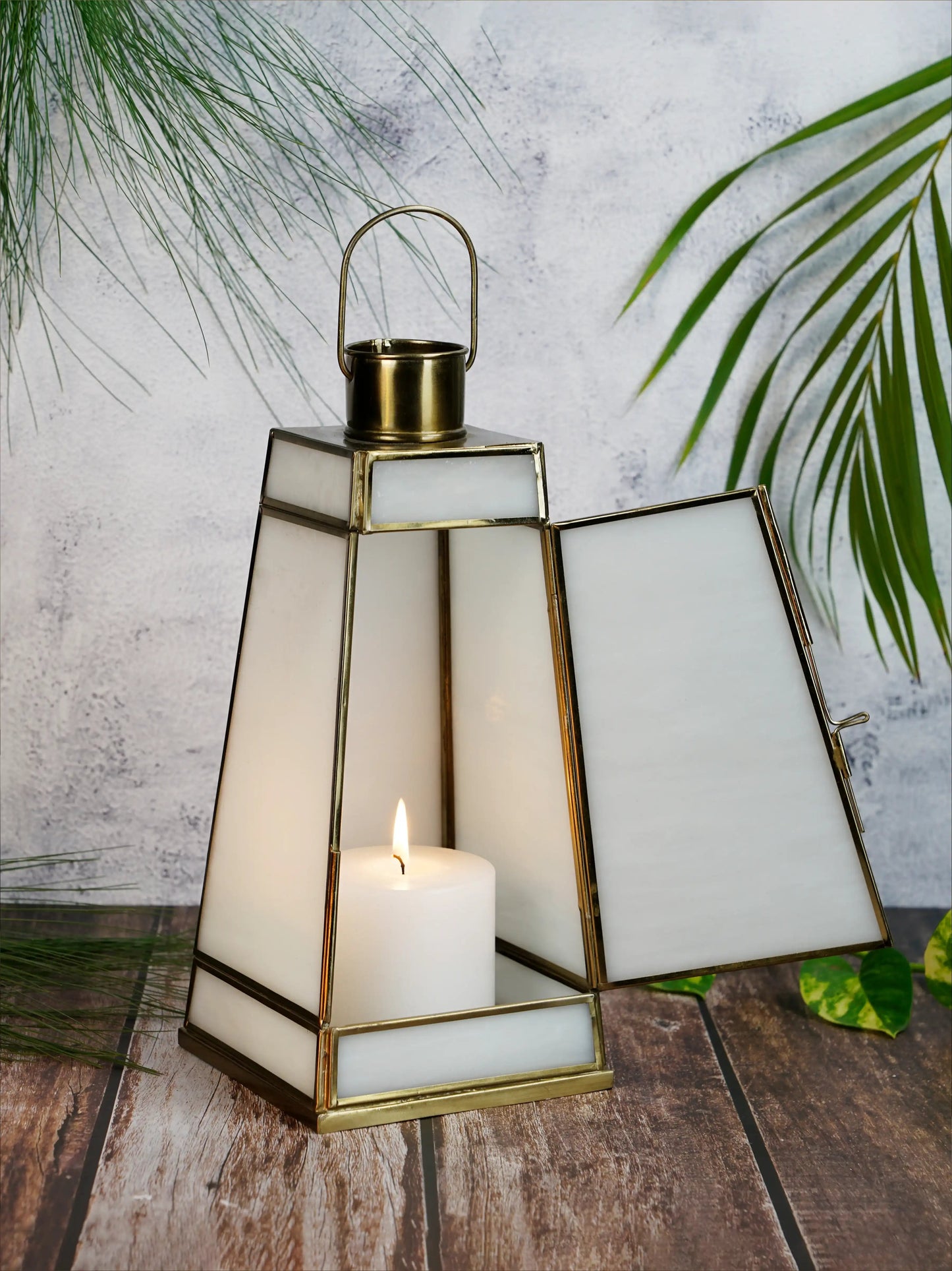 Taper Lantern White Glass - Medium